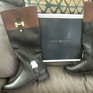 Karen Scott Black and Brown Top  Faux Leather Riding Boots 6 1/2
